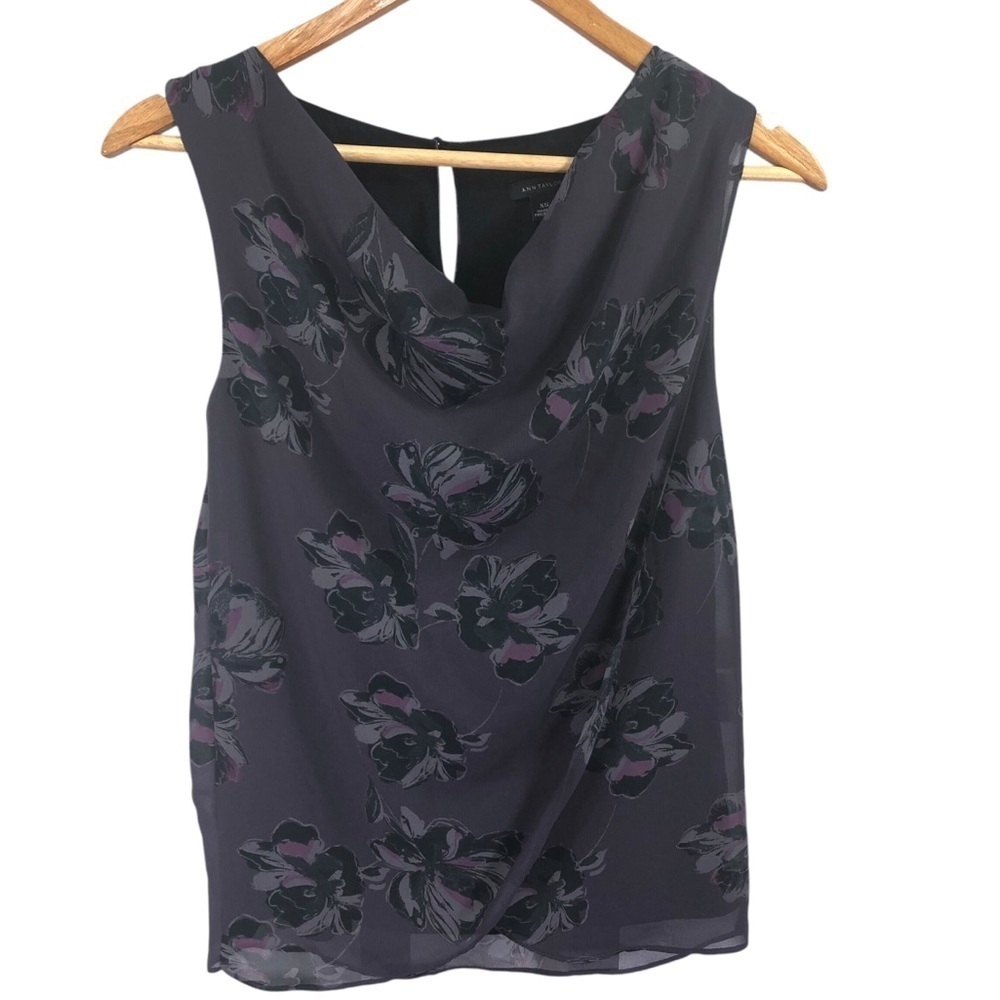 Ann Taylor Vtg 90's Y2k Cowl Neck Blouse Top Dark Floral Office Casual Lorelai - Picture 2 of 8
